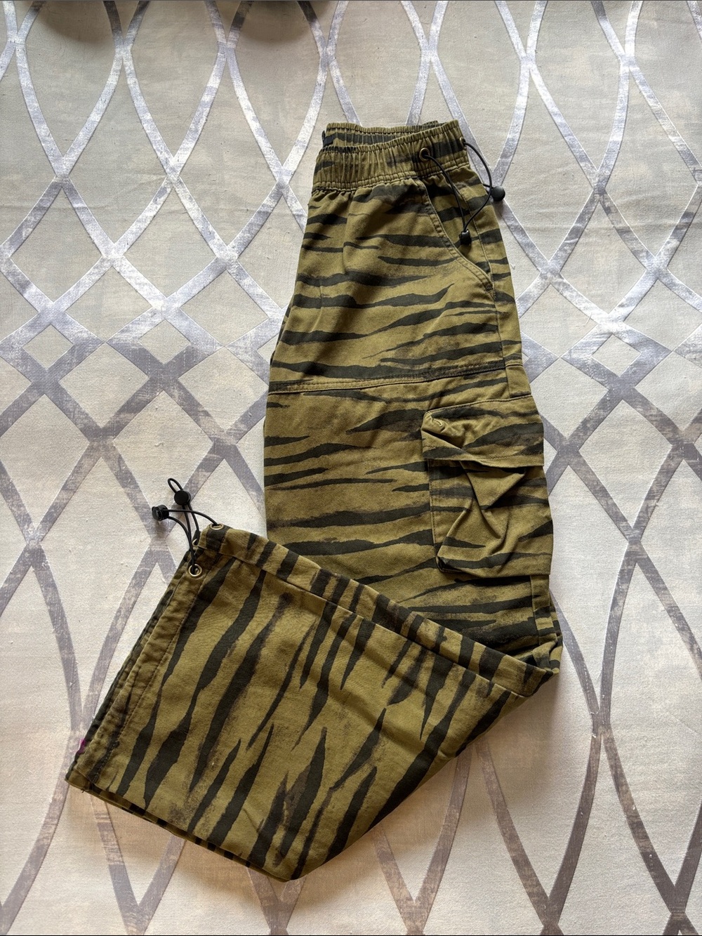 Green Zebra Drawstring Pants